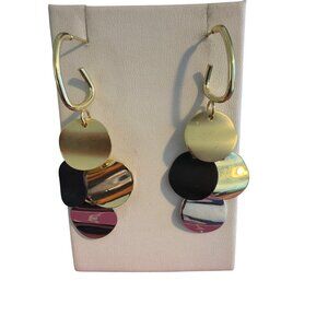 Gold Tone Mixed Metal Earrings Hoops Wavy Discs Circles Pierces 2.5" 12.22g